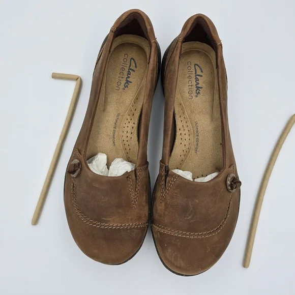 6N - NARROW - Clarks Roseville Sky Women's Slip-Ons, Mahogany Leather, Like New! - Picture 6 of 16